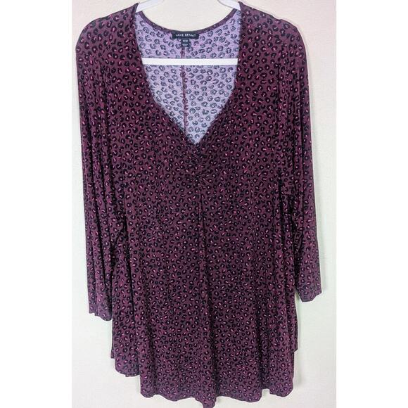 Lane Bryant Leopard Cheetah Print Burgundy 3/4 Sleeve Tunic Size 18/20 - Picture 1 of 7